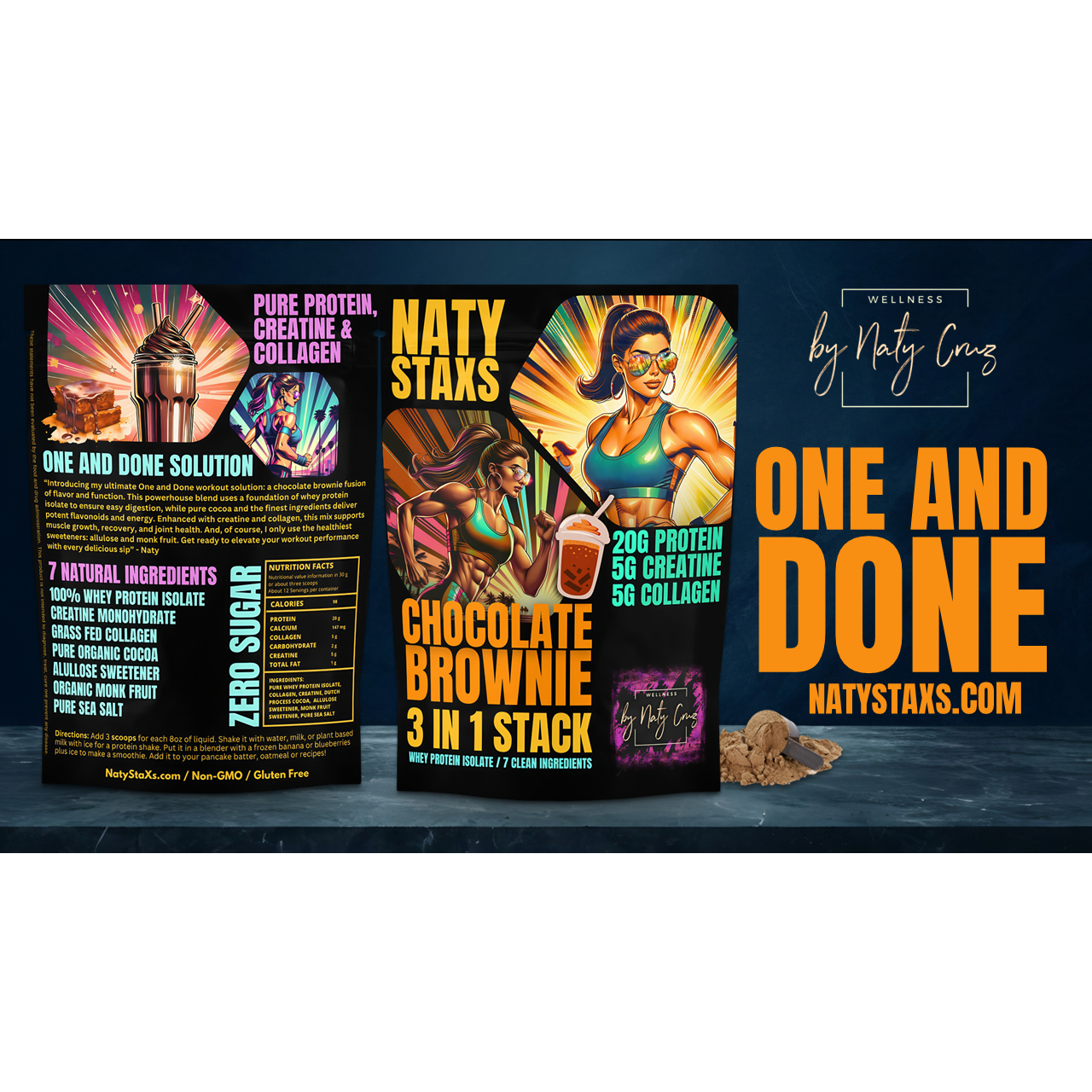 All In One - Fully Stax'd Chocolate Brownie Protein Powder + Collagen + Creatine- 12 oz